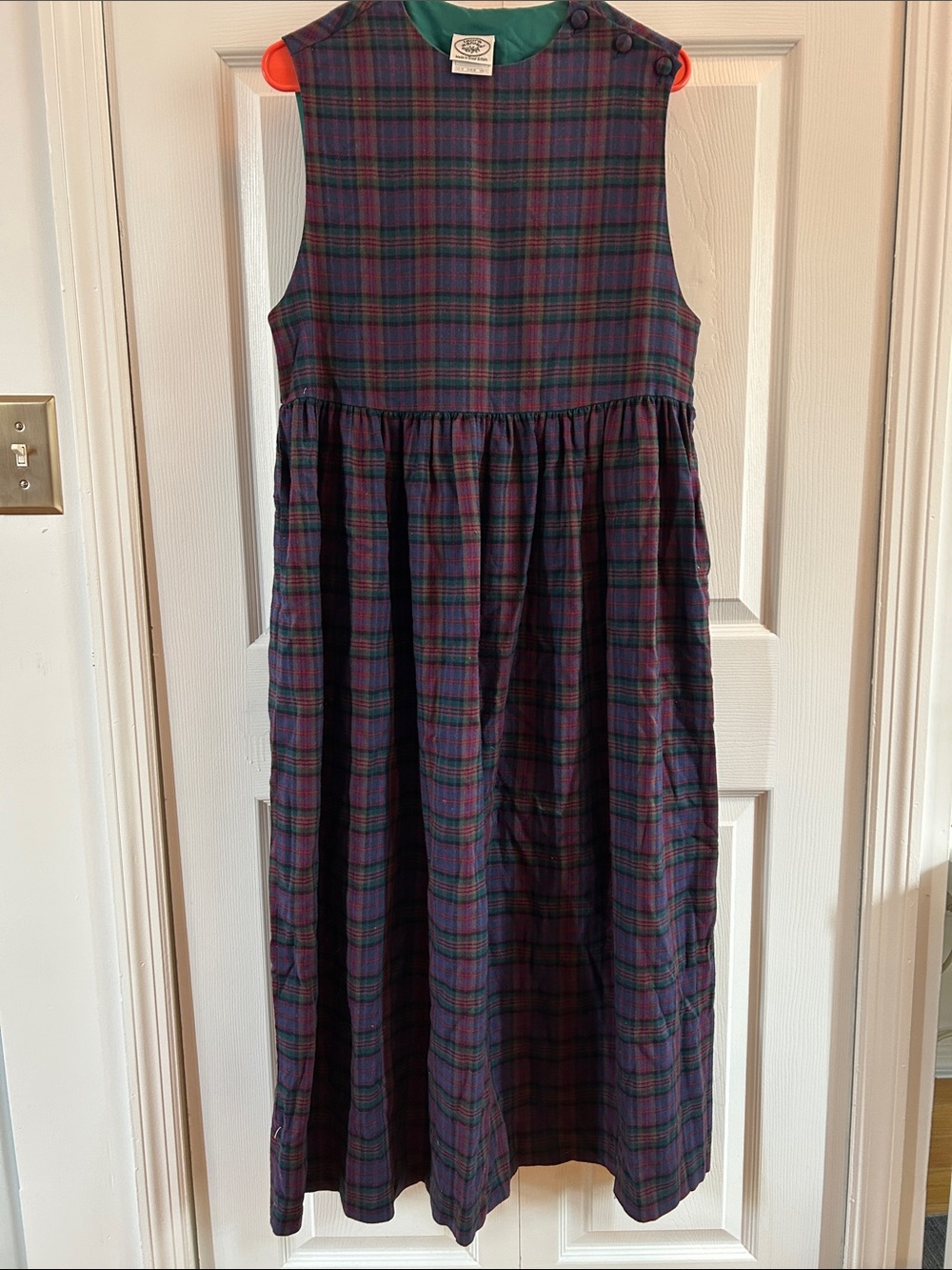 Vintage Laura Ashley Wool Plaid size 8 Purple Jumper Dress - Green & Navy